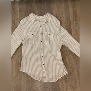Passport Cream Shirt with Thin brown Stripes